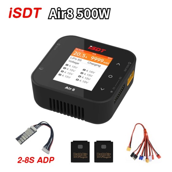 Original Air8 500W 20A Balance Battery Charger Discharger 1-8S for Li-po Li-hv Li-fe NiMH Ni-cd Pb With 2 Free Plugs Toys